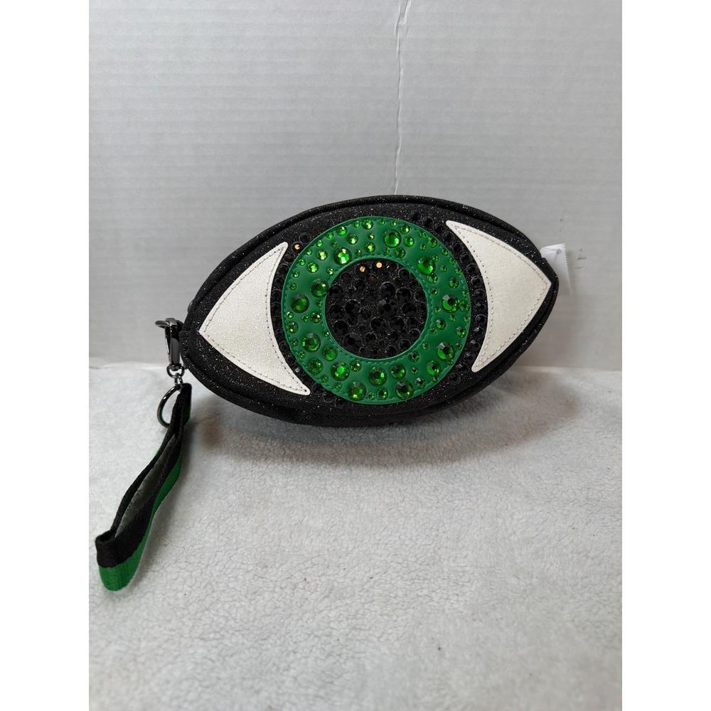 NWT Bath & Body Works Cosmetic Bag Small Black Green Rhinestone Eye Halloween